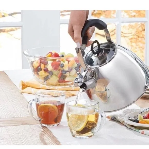 Sleek Silver Tea Kettle with Black Handle - Picture 3 of 6